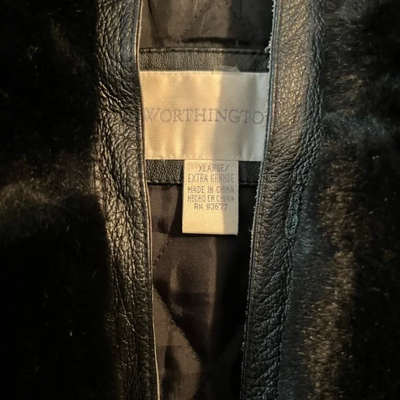 Worthington Black Leather Jacket with Faux Fur Collar - Picture 2 of 5